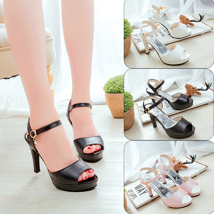 Dép nữ 2018 mùa hè mới stiletto cao gót của phụ nữ dép với một khóa với hoang dã Hàn Quốc phiên bản của mở ngón chân giày của phụ nữ La Mã dép quai hậu nữ đi học