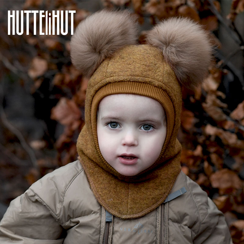 Huttelihut Denmark imports infant wool hat soft and cold-proof all surrounding the neck and body warm