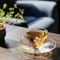 OCEAN import European-style Take iron raffled coffee cup disc European style flower and grass tea cup transparent applique with the water glass