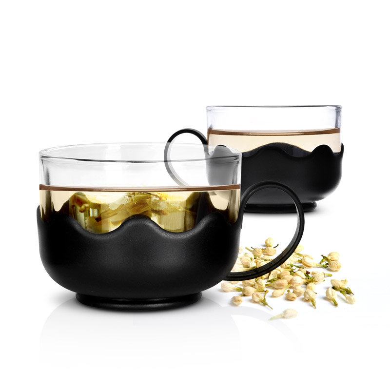 Lilac Glass Tea Cup Anti-scalding Glass Lotus Cup with Cup