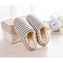  Mens slippers home floor cotton drag indoor daily fluffy non-slip autumn and winter warm couple home slippers