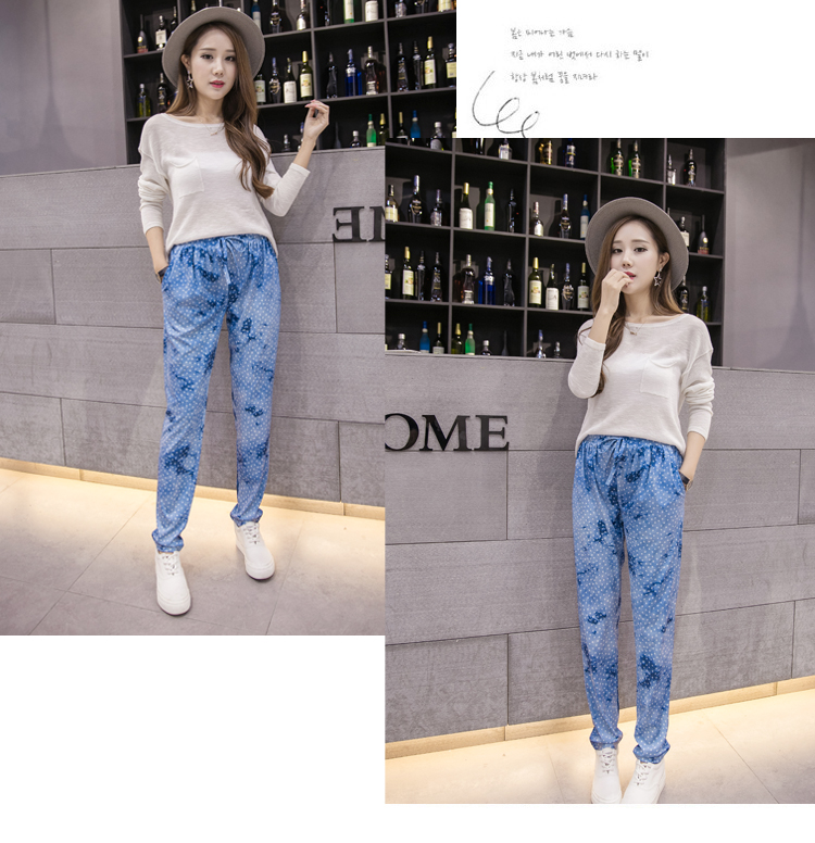 2018 hè và thu đông mới giả quần denim harem thời trang giản dị in quần lửng ống chân mỏng quần thủy triều quần bò rách nữ