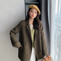 Short plaid double-sided cashmere coat womens woolen vintage tweed little double-faced wool suit jacket