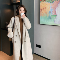 2021 new white double-sided cashmere coat womens autumn and winter long woolen high-end woolen double-sided jacket