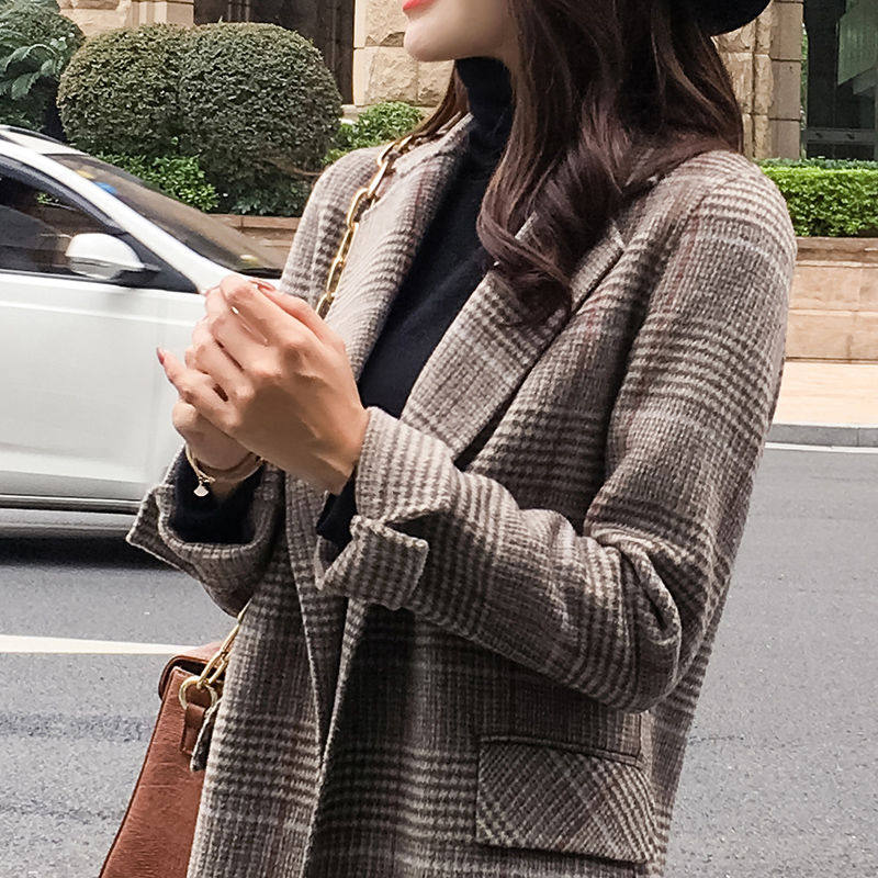 Plaid double face cashmere big coat with long version suit wool gig fur coats women 2021 autumn and winter