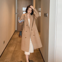 2021 new autumn and winter double-sided cashmere coat womens long wool high-end camel woolen tweed coat