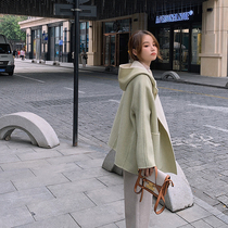 Hood cloak hair jacket female winter little tweed Japanese cute double-sided cashmere coat short