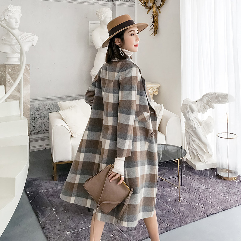2020 autumn and winter new plaid wool coat women's long version wool coat double-sided cashmere coat temperament new