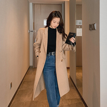 2021 new autumn and winter double-sided cashmere coat womens long wool high-end camel woolen tweed coat