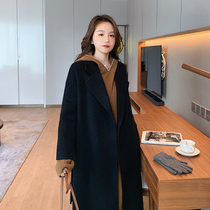 2021 new autumn and winter double-sided cashmere coat womens long wool high-end woolen coat black woolen