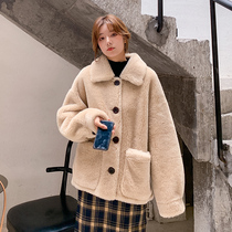 2020 autumn and winter sheep shearing wool one coat womens short grain cashmere splicing lamb fur coat