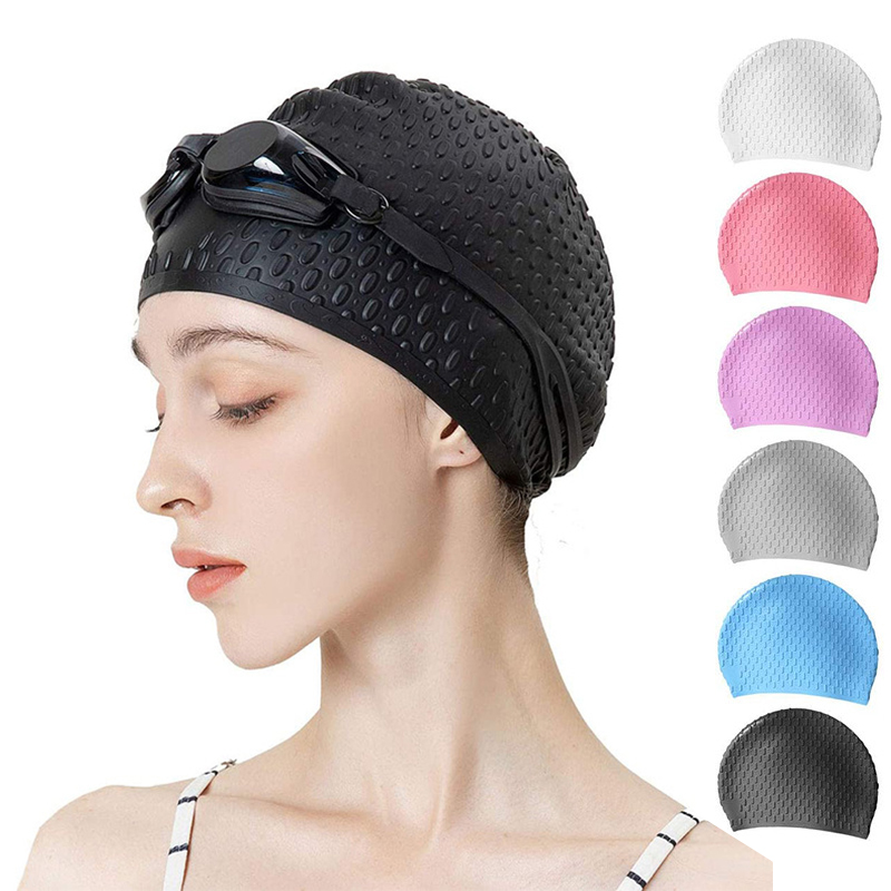 Male and female universal water drop pure silicone swimming cap woman waterproof without stranglehead long hair special explicit face hour Shang personality pure color