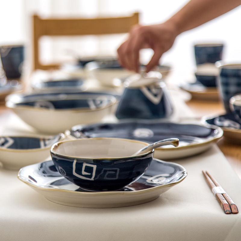 Jian Lin, a Japanese eat creative dishes suit household gifts under the glaze color hand - made ceramic bowl, dish of blue and white