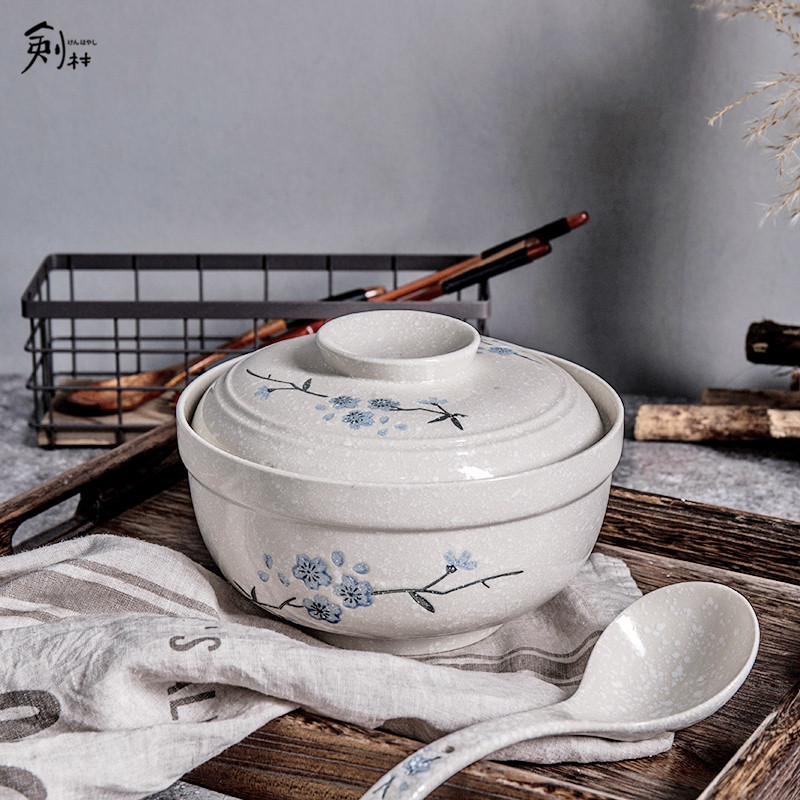 Jian Lin, a Japanese ceramic dessert bowl bowl with cover soup bowl large bowl mercifully rainbow such as bowl hand - made creative move cherry blossoms
