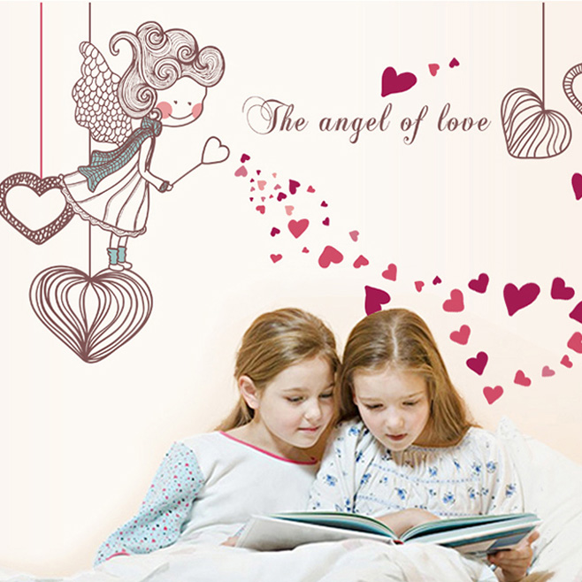 Girl room bed decoration sticker art Children's room kindergarten decoration cartoon angel self-adhesive wall sticker