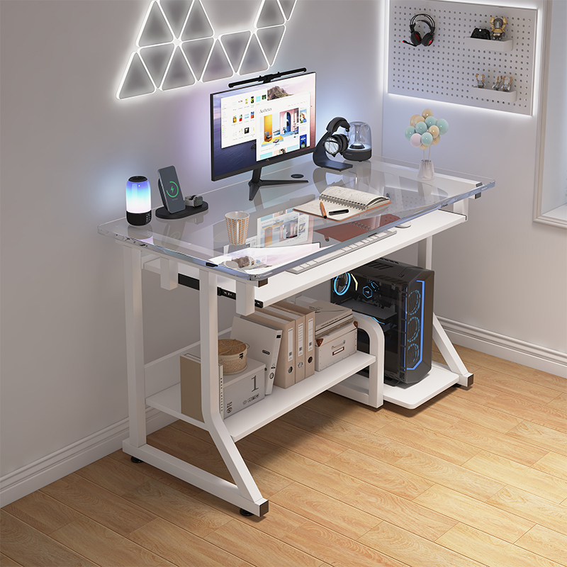 Computer Desk Tempered Glass Table Desktop Desk Movable Single-Person Small Apartment Bedroom Simple Laptop Study Desk