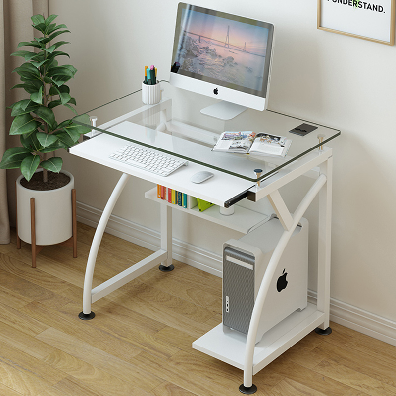 Small Computer Desktop Table, Simple and Modern, Tempered Glass Student Writing Desk for Home Use, Dormitory Bedroom Bedside Table