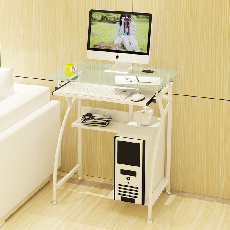Simple Tempered Glass Computer Desk, Movable Bedroom Corner Mini Single-Person Small Table, Simple Office Writing Desk