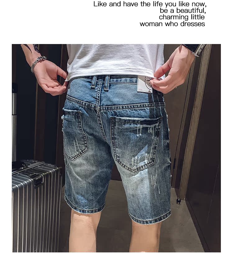 Quần short denim nam xu hướng hè hè Slim Straight 5 quần xã hội trẻ đẹp trai - Quần jean quần áo nam