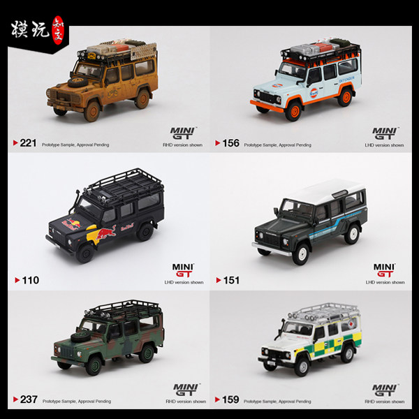 MINI GT 1 64 Land Rover Defender 110 Camel Cup muddy version Red Bull Red Cross Spot