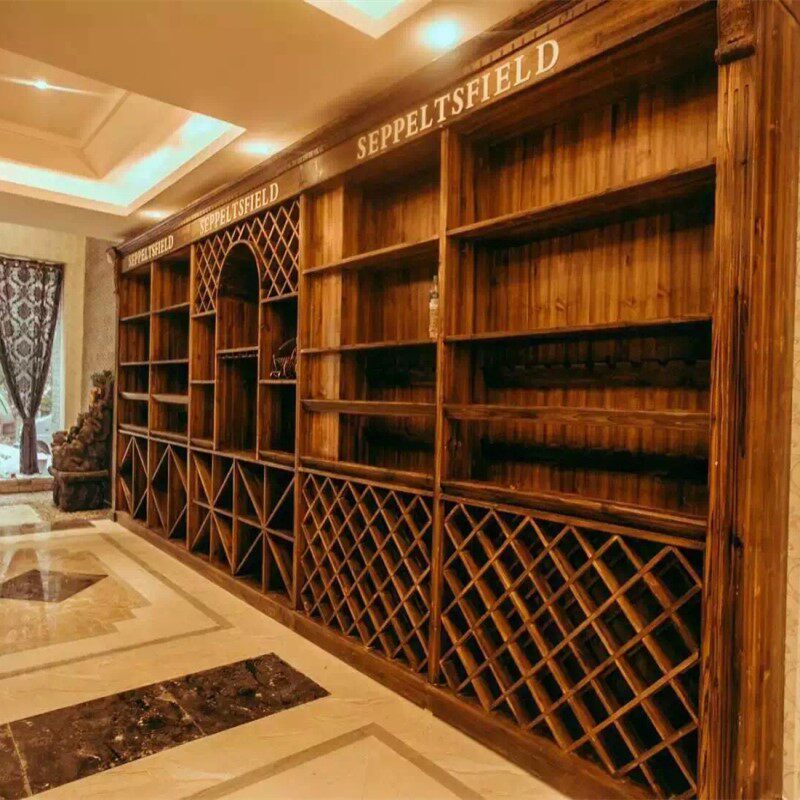 Manufacturers custom red wine display cabinet carbonized anti-corrosion wood winery wine cabinet foreign wine wine bar cabinet display cabinet shelf
