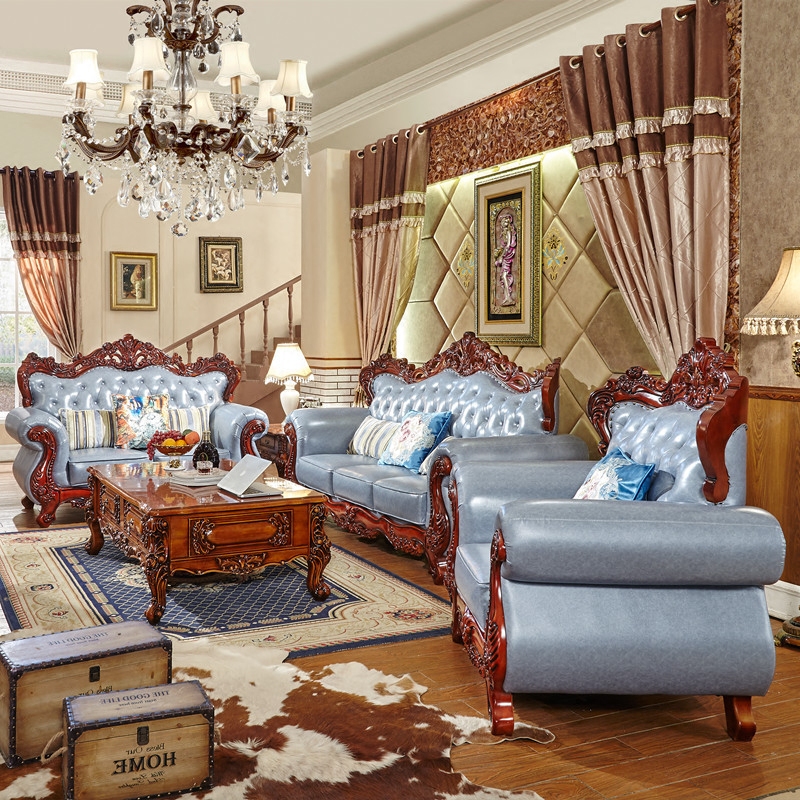 European style leather sofa 123 combination modern minimalist living room luxury imported first layer cowhide solid wood leather art sofa - Taobao