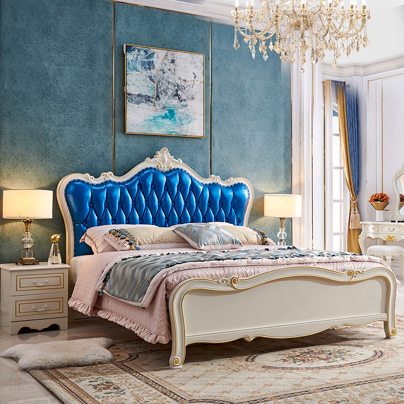 Eurostyle solid wood bed 1 8 m large bed master bedroom with double style palace princess bed wedding bed with light lavish style genuine leather bed 