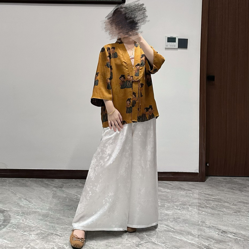 Discounted Price! Silk Mulberry Silk Fragrant Cloud Yarn Tea Dress, Traditional Style Mid-Sleeve New Chinese Style Top Cardigan Sun Protection Jacket