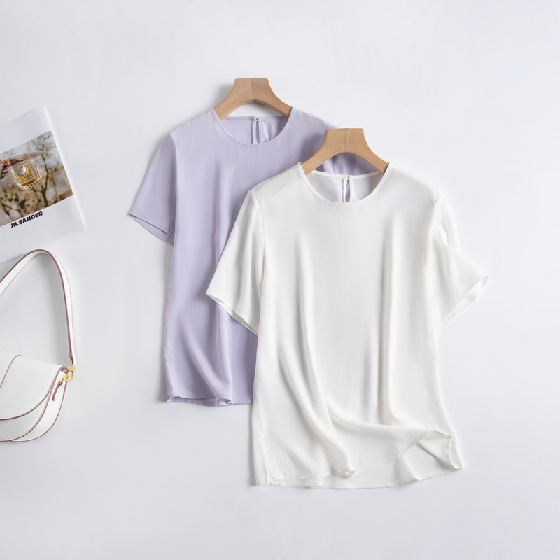 Special Offer! 26mm Heavyweight Silk Crepe De Chine Round Neck Mulberry Silk Short-Sleeve Solid Color T-Shirt, Classic Versatile Women's Summer Wear Special Offer! 26mm Heavyweight Silk Crepe De Chine Round Neck Mulberry Silk Short-Sleeve Solid Color T-Shirt, Classic Versatile Women's Summer Wear