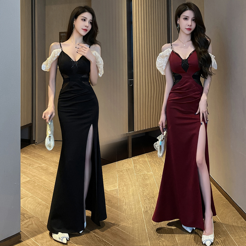 High-End, Elegant, Sexy Dress, Nightclub Long Dress, Spaghetti Strap Dress, Karaoke Spa Foot Massage Technician Work Uniform