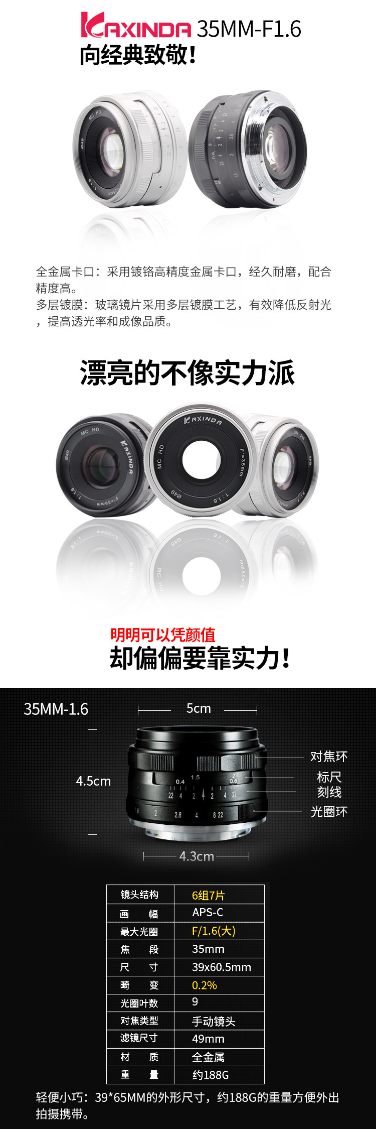 Четвертое поколение Kaxinda Kaxida 35mm f1.6 слегка один объектив E штык FX M4/3 вручную портрет объектив 