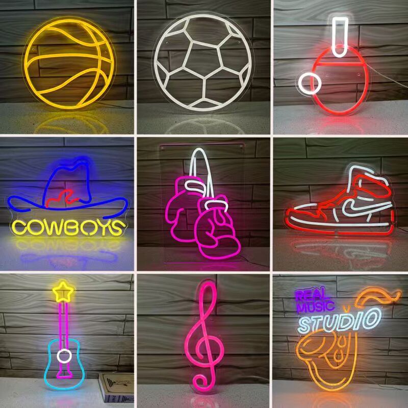 Led Light-Emitting Sign Record Player Basketball Football Sports Theme Decorative Light Hanging Usb-Powered Futuristic