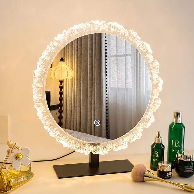 New Flip-Top Makeup Mirror, Acrylic Led Dimmable Vanity Mirror, Irregular Desktop Mirror with Light and Fill Light, Sunglasses New Flip-Top Makeup Mirror, Acrylic Led Dimmable Vanity Mirror, Irregular Desktop Mirror with Light and Fill Light, Sunglasses