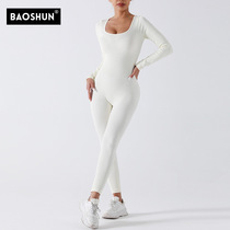 Double-double-with chest cushion seamless one-piece dress with long sleeve plastic bodysuit lifting hip yoga even body sportswear sport one-piece suit