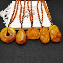 Old beeswax pendant sweater chain Mothers Day gift second generation chicken oil yellow amber long pendant imitation beeswax necklace