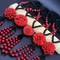 New vintage Joker red cinnabar sweater chain this life long female rose necklace pendant ethnic style accessories