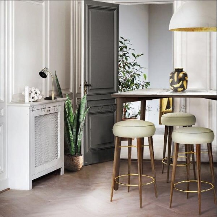 American-style solid wood bar counter stool Nordic simple fabric high stool bar chair fashion front high stool KTV round chair stool