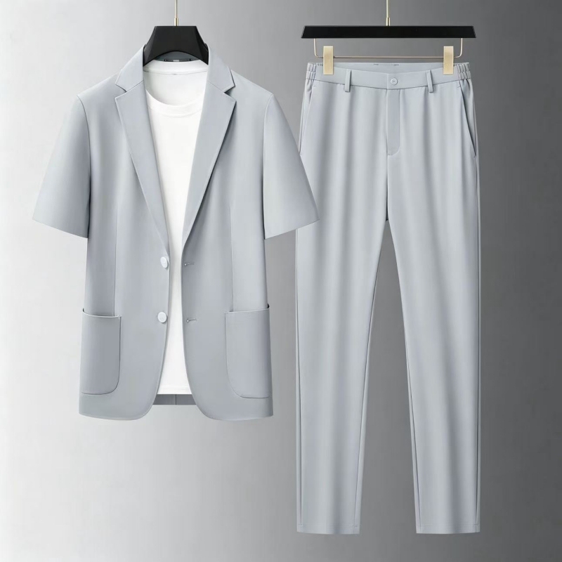 Light Luxury Summer Ultra-Thin Anti-Wrinkle No-Iron Ice Silk Short-Sleeved Suit Professional Commuting Casual Executive Suit for Men Light Luxury Summer Ultra-Thin Anti-Wrinkle No-Iron Ice Silk Short-Sleeved Suit Professional Commuting Casual Executive Suit for Men