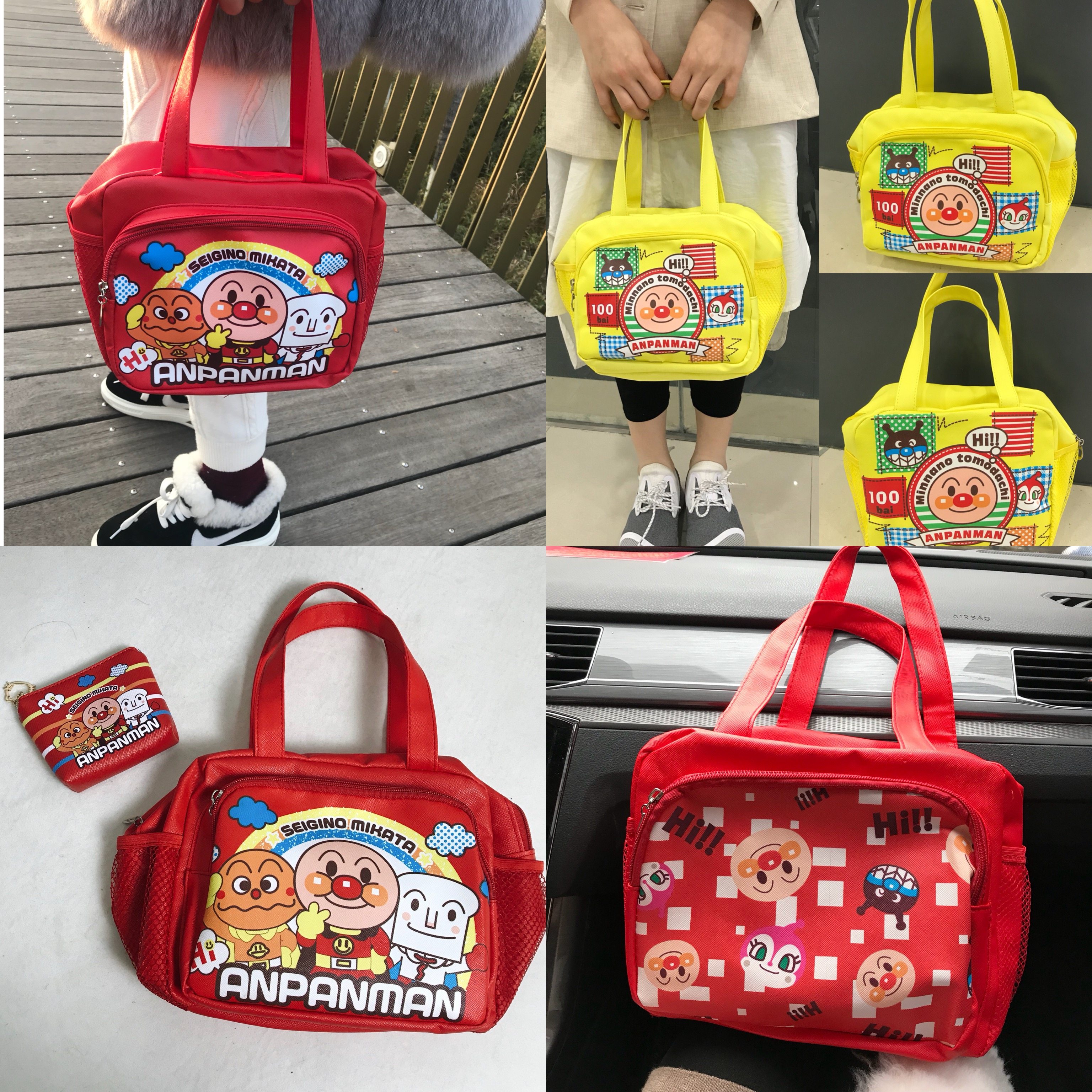 Cartoon bread Anpanman large capacity portable mommy bag out to receive maternal and baby bag waiting bag lunch bag PU bag