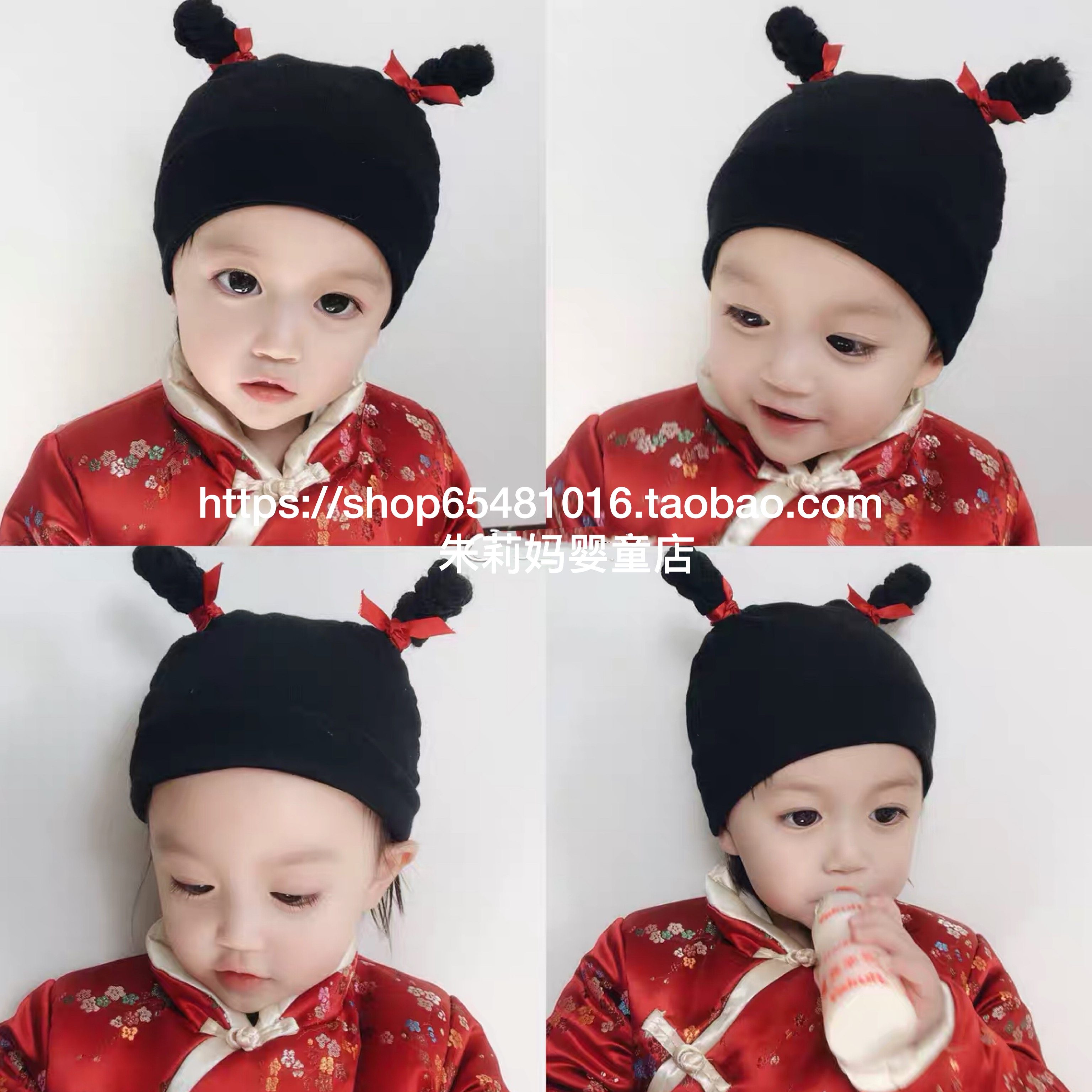 Spring and Autumn baby Nezha hat Male and female baby 0-3 years old wig cotton pullover braids ear warm hat Hair band hat