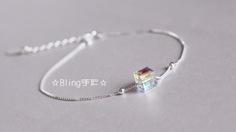 Vòng tay bạc 925 sterling Aurora đường khối nữ Nhật Bản và Hàn Quốc đơn giản pha lê vòng chân khí chất kim cương hoang dã ngọt ngào bạc - Vòng chân vòng chân cho nữ