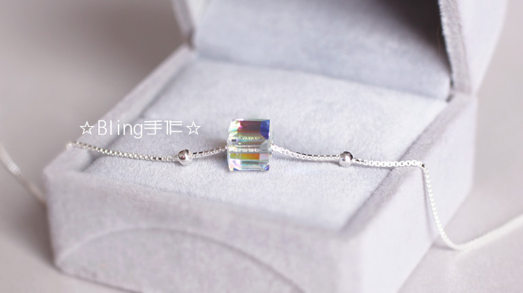Vòng tay bạc 925 sterling Aurora đường khối nữ Nhật Bản và Hàn Quốc đơn giản pha lê vòng chân khí chất kim cương hoang dã ngọt ngào bạc - Vòng chân vòng chân cho nữ