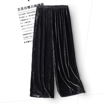 Retro light luxury silk velvet beef tendon comfortable straight casual trousers pure black thin wide leg trousers mulberry silk culottes