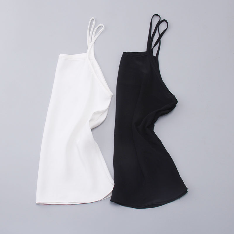 Summer New Genuine Silk Black-and-white Sleeveless Vest Woman Mulberry Silk Sexy Workout 100 hitch Breathable Real Silk Undershirt