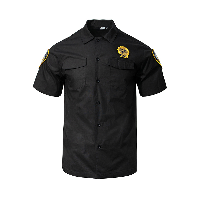 American Casual Nypd Work Shirt Men's Youth Loose Short-Sleeved Summer Embroidered Lapel Square Collar Shirt