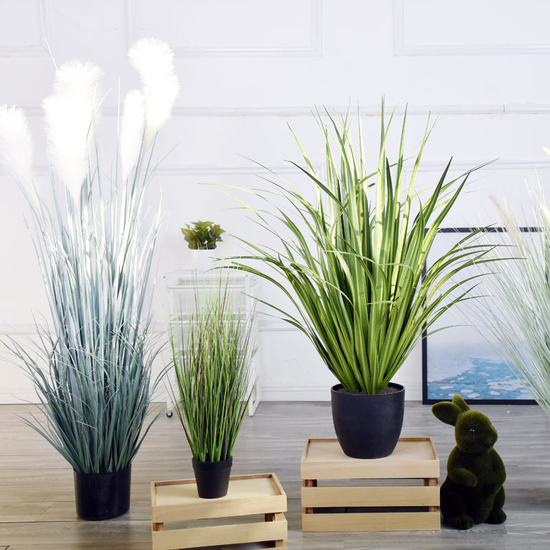 Artificial Dog Tail Grass, Reed Grass, and Philodendron Small Bonsai for Floor Decoration in Indoor Gardens and Living Rooms