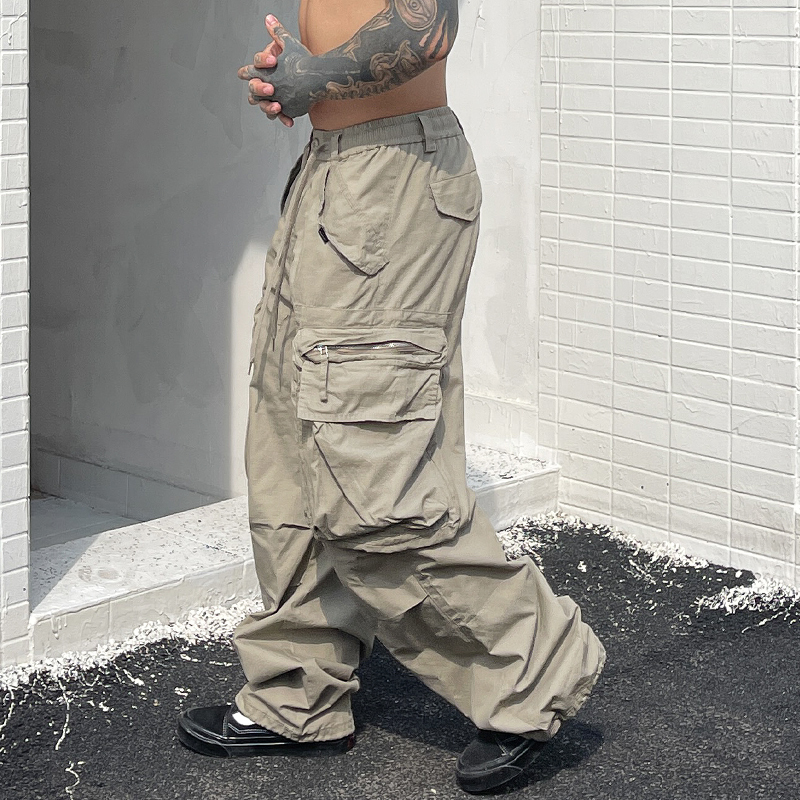 Trendy American Retro Functional Paratrooper Pants, Loose Street Style, Elastic Waist, Unisex, Multi-Pocket Cargo Pants Trendy American Retro Functional Paratrooper Pants, Loose Street Style, Elastic Waist, Unisex, Multi-Pocket Cargo Pants