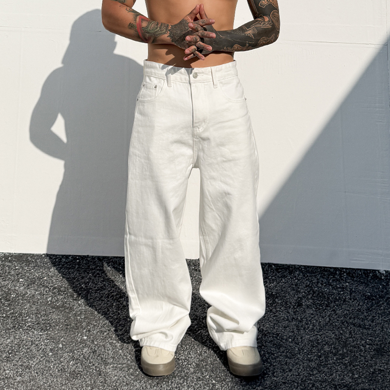 Trendy Denim Jeans for Men, High-Waisted, Slimming, Floor-Length, 2025 New Style, White Wide-Leg Pants, Casual Pants, Crescent Pants Trendy Denim Jeans for Men, High-Waisted, Slimming, Floor-Length, 2025 New Style, White Wide-Leg Pants, Casual Pants, Crescent Pants