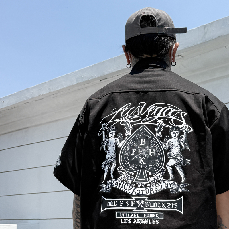 Trendy American Retro West Coast Chicano Poker Print Short-Sleeve Work Shirt Loose Oversized Shirt Trendy