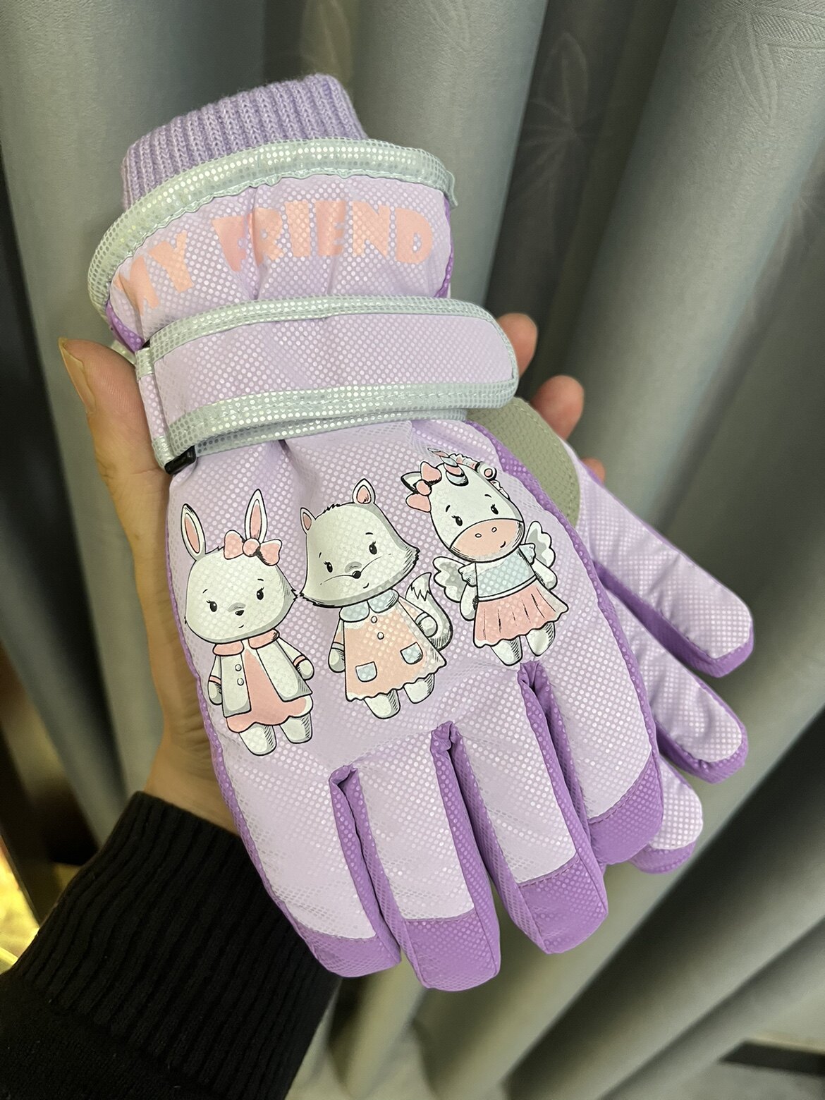 Cartoon ski gloves winter warm boys and girls cute non-slip anti-splashing plus velvet thickened outdoor middle and big children
